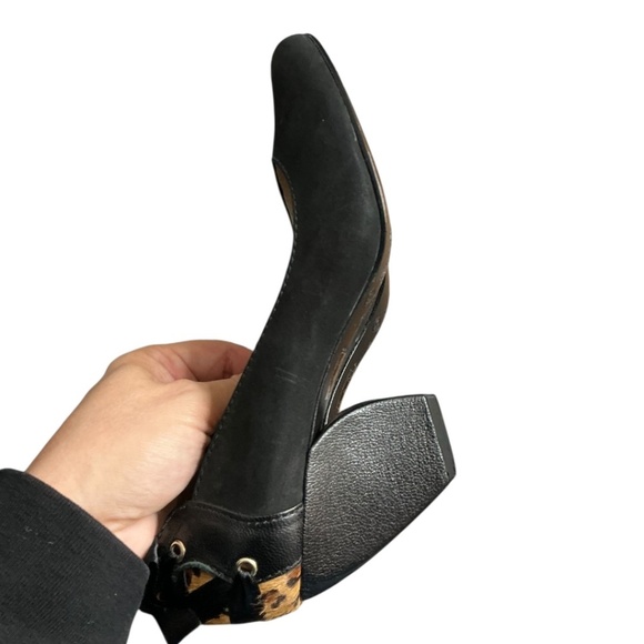 Biondini Black Leopard Calf Bow Block Heels - Picture 4 of 14